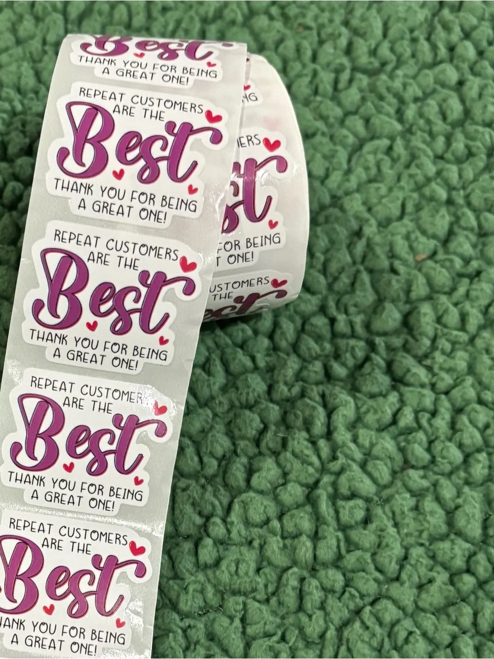 'Best' Thank You Sticker Strip - Pink Text on White Stickers